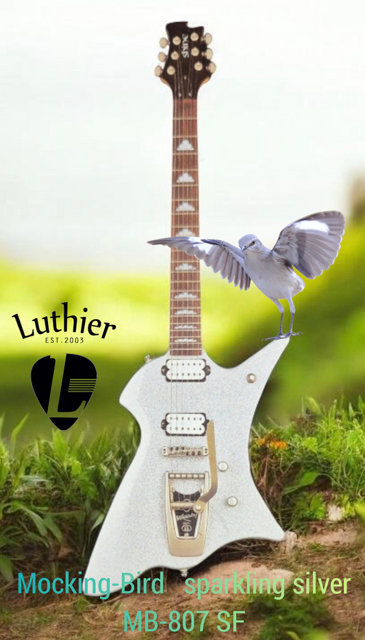 MB807-SF Mockingbird Electric Guitar — Sparkling Silver premium finish, high grade Wigsby Tremolo all nickle hardware
