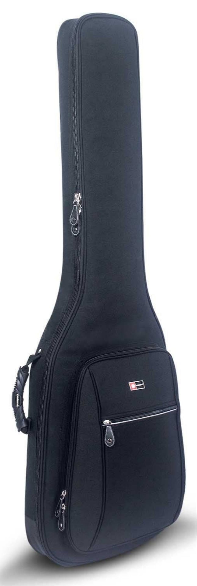 CRDG105B black electric bass gig bag with neck foam rest, padded back straps and roomy front pockets.