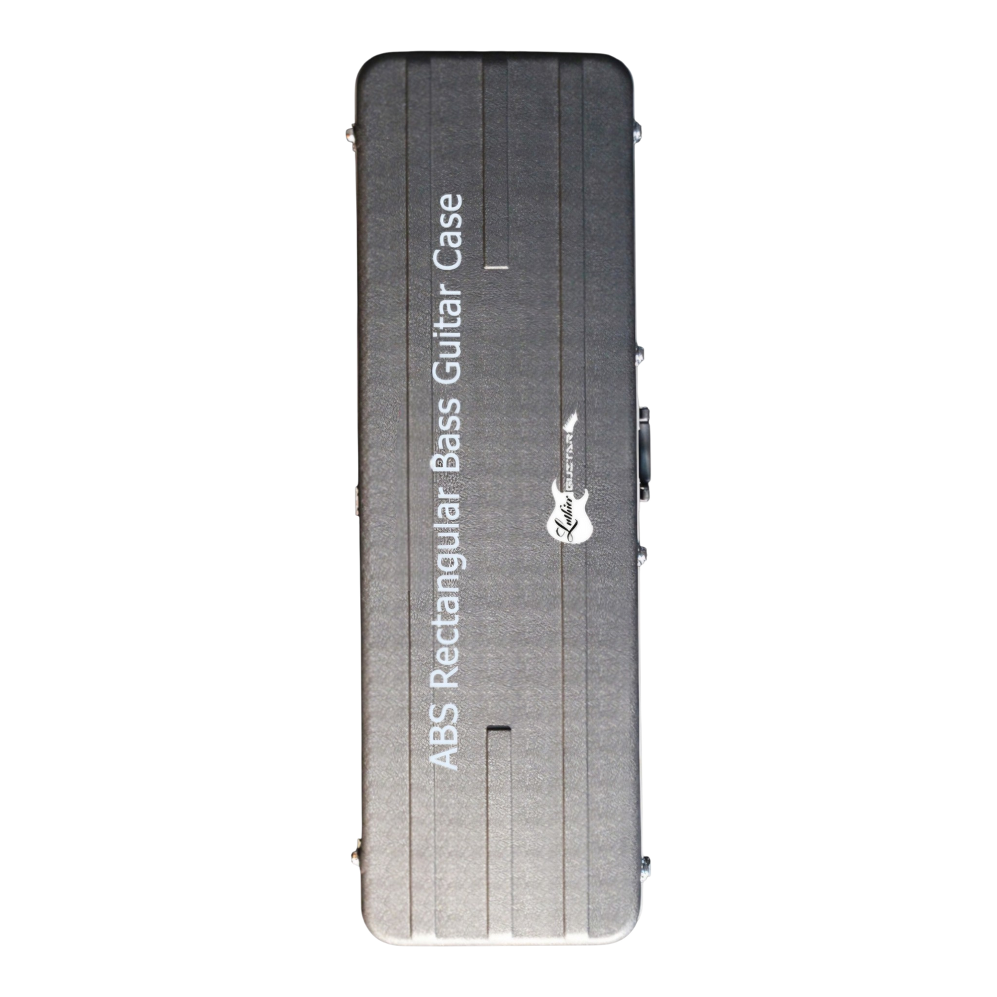 A rectangular ABS Bass guitar hard guitar case in black textured exterior, 4 metal chrome legs & locks