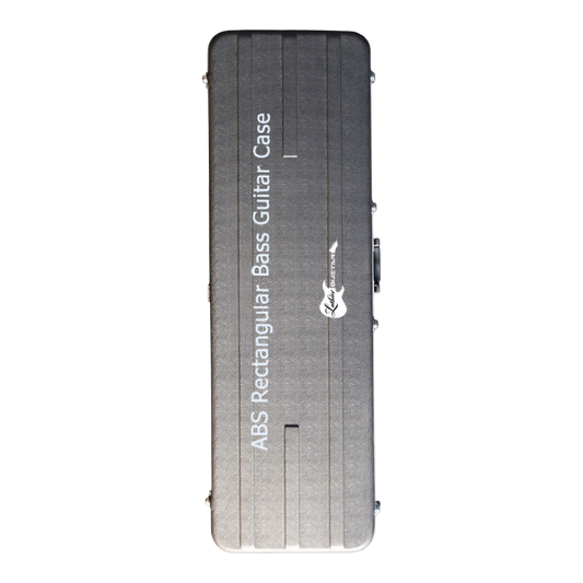 A rectangular ABS Bass guitar hard guitar case in black textured exterior, 4 metal chrome legs & locks