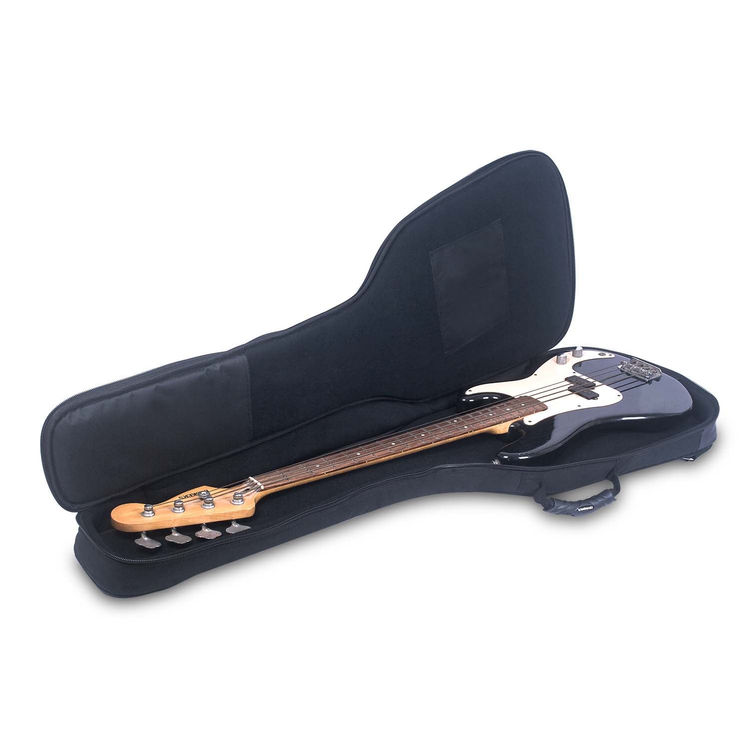CRDG105B Crossrock electric bass gig bag in black with neck foam rest, fully padded back-straps and front pockets.