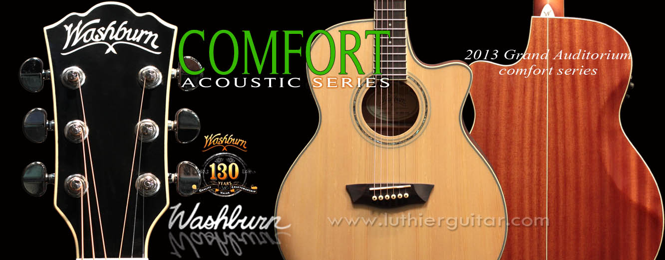 Washburn WCG18CE Comfort Series grand auditorium acoustic-electric guitar with beveled top and back belly cut.