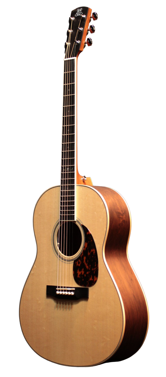 Acoustic guitar with a peruvian walnut body and satin finish on a transparent background