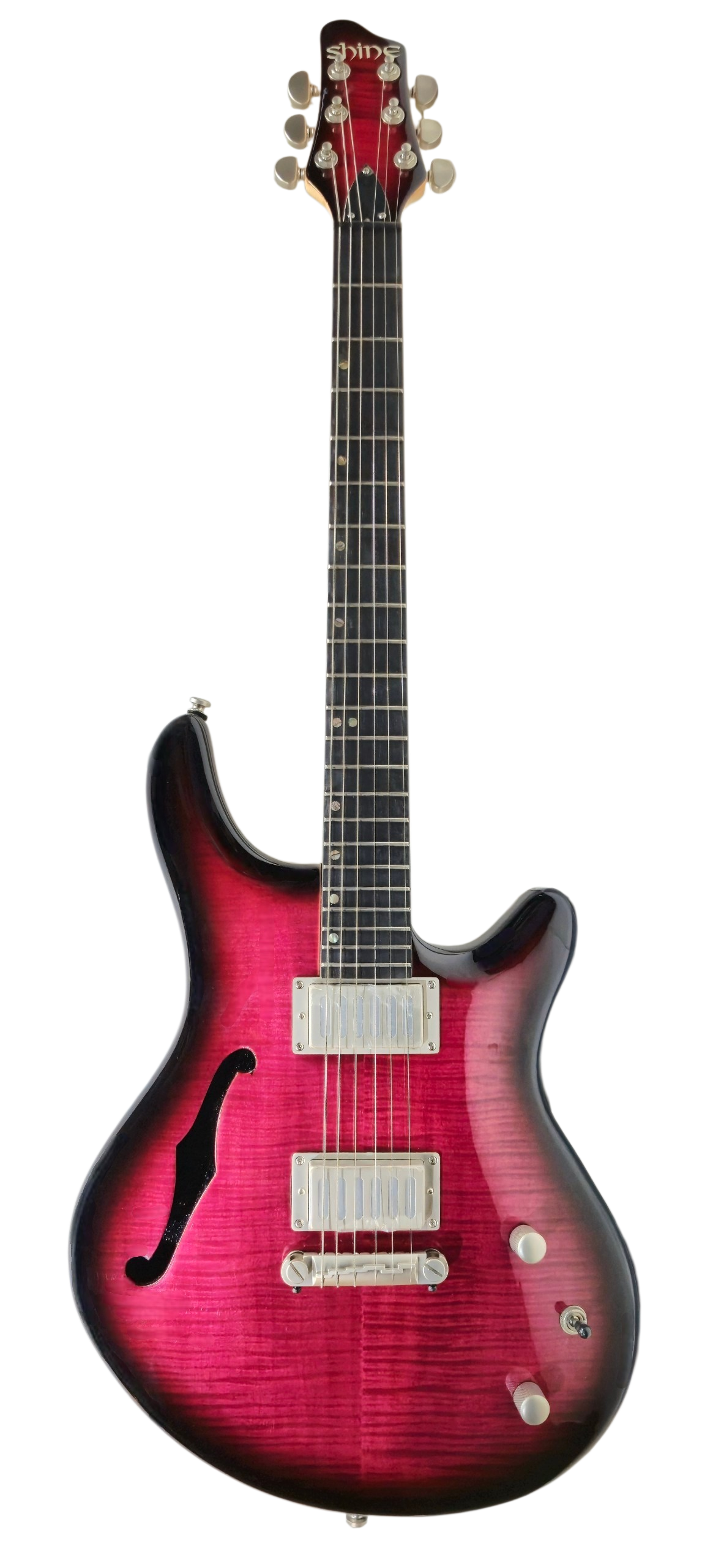 Luthier-FME-420WRB-2H_f-hole_FlameWineRed Top dual Alnico-V Hambucking custom Fix Bridge