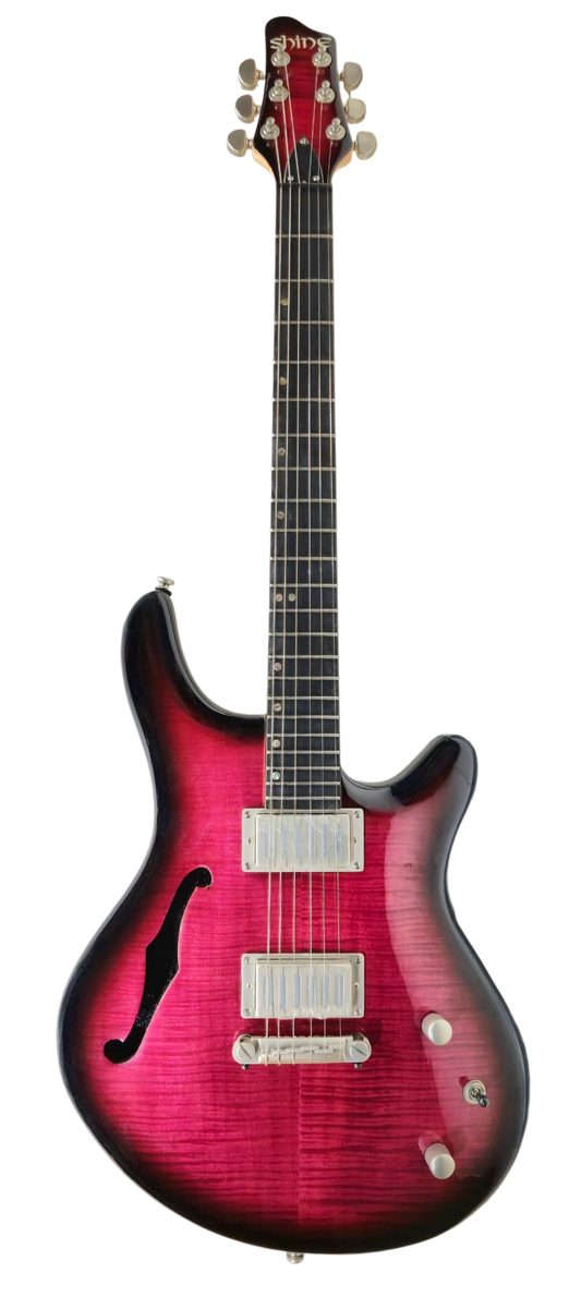 Luthier-FME-420WRB-2H_f-hole_FlameWineRed Top dual Alnico-V Hambucking custom Fix Bridge