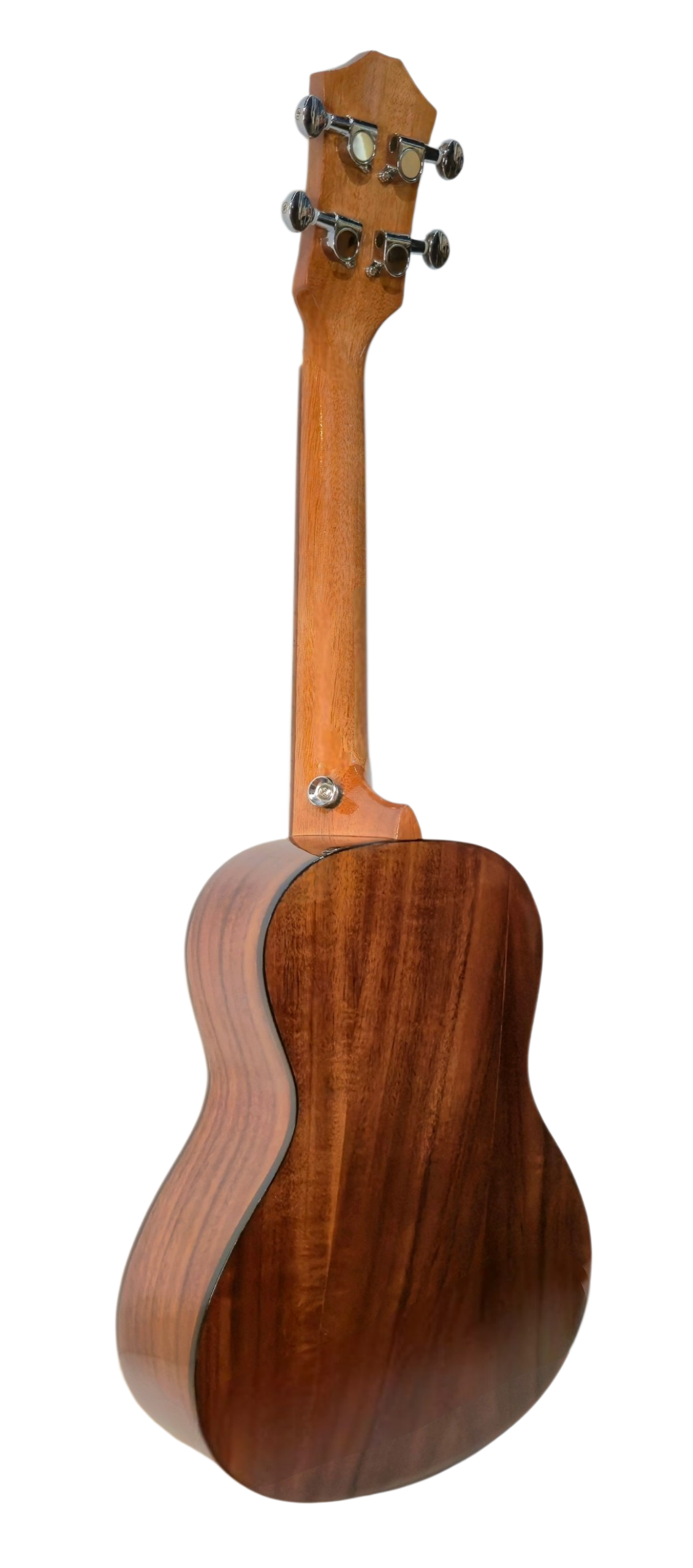 Back view of a Luthier UC-KOA Deluxe Exotic Koa Uke Concert size in Gloss finish