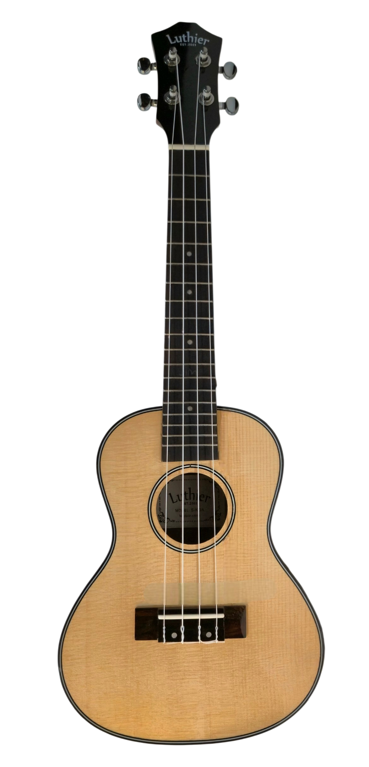 Luthier UC-KOA Deluxe Exotic Koa Uke Solid Spruce Top, Rosewood Bridge, dual Rings Rosette, 2 end-pins Straps