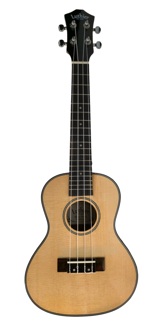Luthier UC-KOA Deluxe Exotic Koa Uke Solid Spruce Top, Rosewood Bridge, dual Rings Rosette, 2 end-pins Straps
