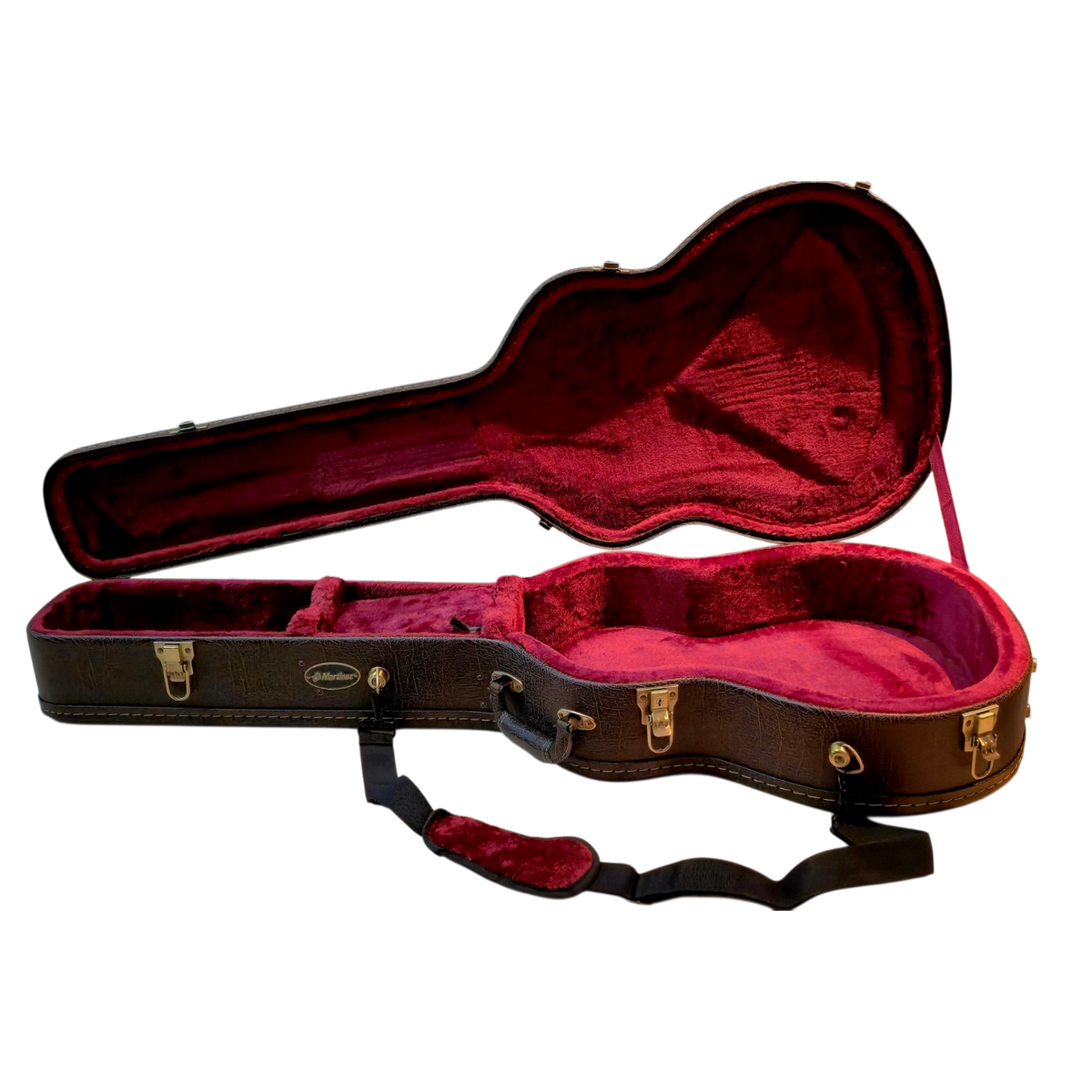 Arch-Top Martinez Hard Case or for any up to 44-inches length guitars, with A Strap installed, Deluxe 25mm padding in Wine Red Fleece, Neck Rest Compartment