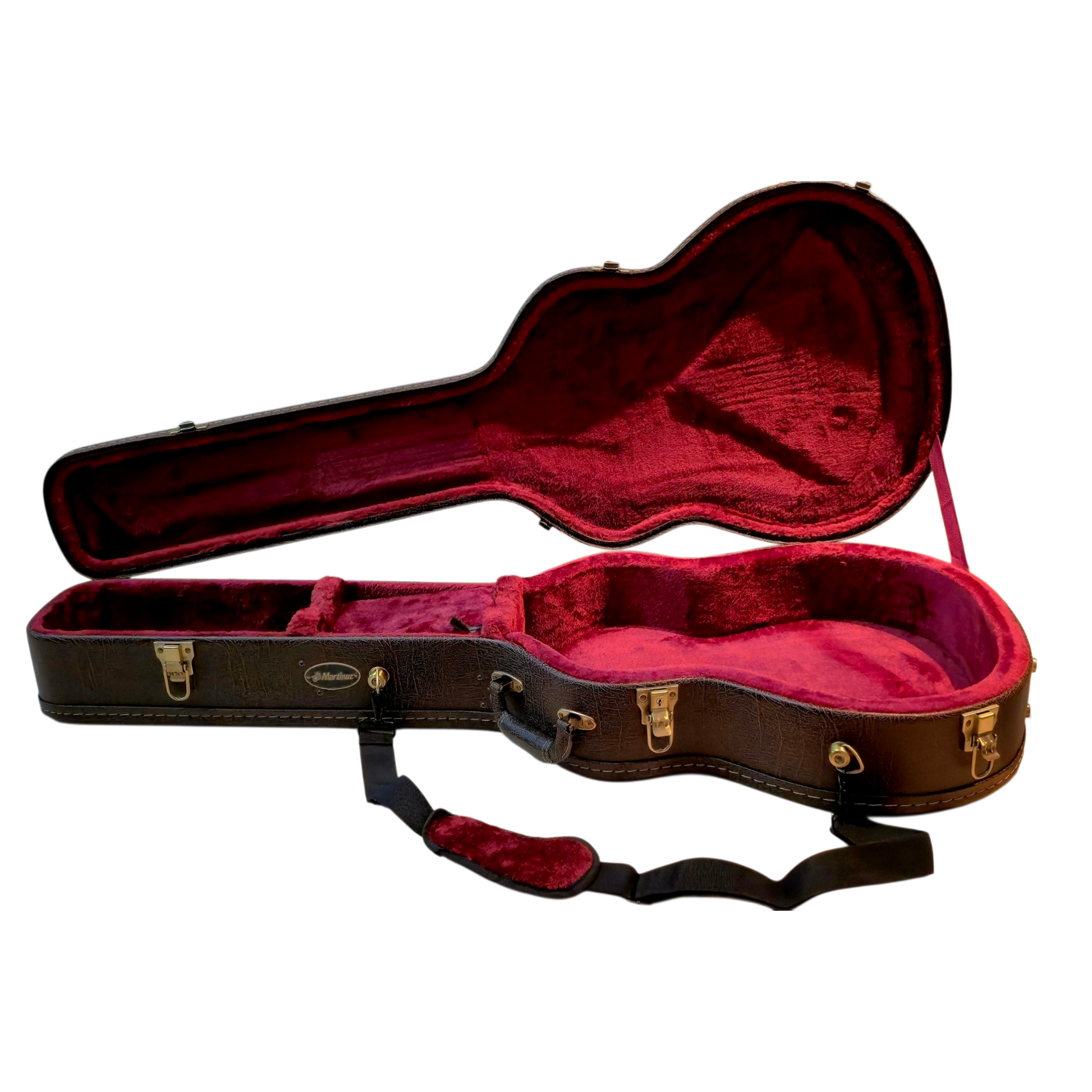 Arch-Top Martinez Hard Case or for any up to 44-inches length guitars, with A Strap installed, Deluxe 25mm padding in Wine Red Fleece, Neck Rest Compartment