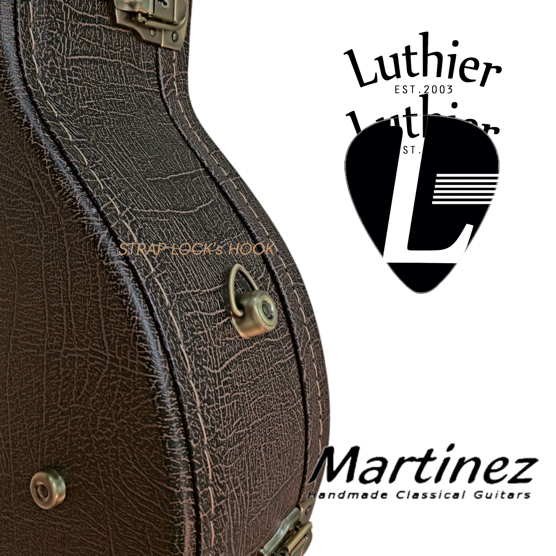Arch-Top Hard Case or for any up to 44-inches length guitars, Premium Brown Texture Leatheroid exterior, 5 Locks, 2 Strap-Hooks in Polished Bronze Metal