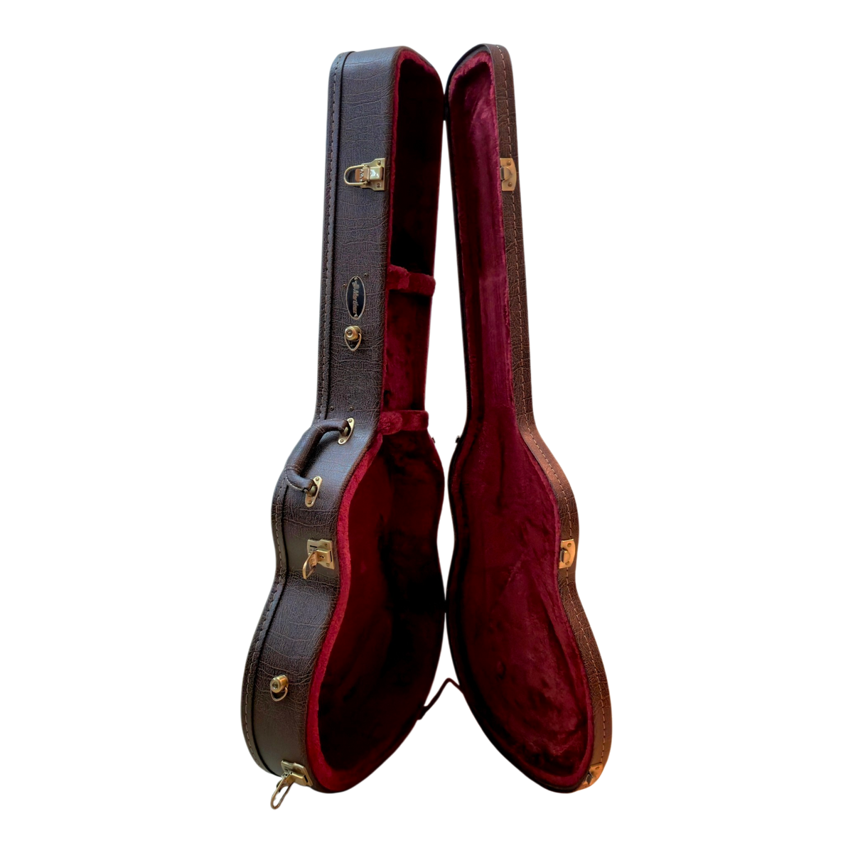 Martinez ContraBass Classic Guitars Brown Arch-Top Hard Case or for any up to 44-inches length guitars, Deluxe 25mm padding in Wine Red Fleece, Neck Rest Compartment