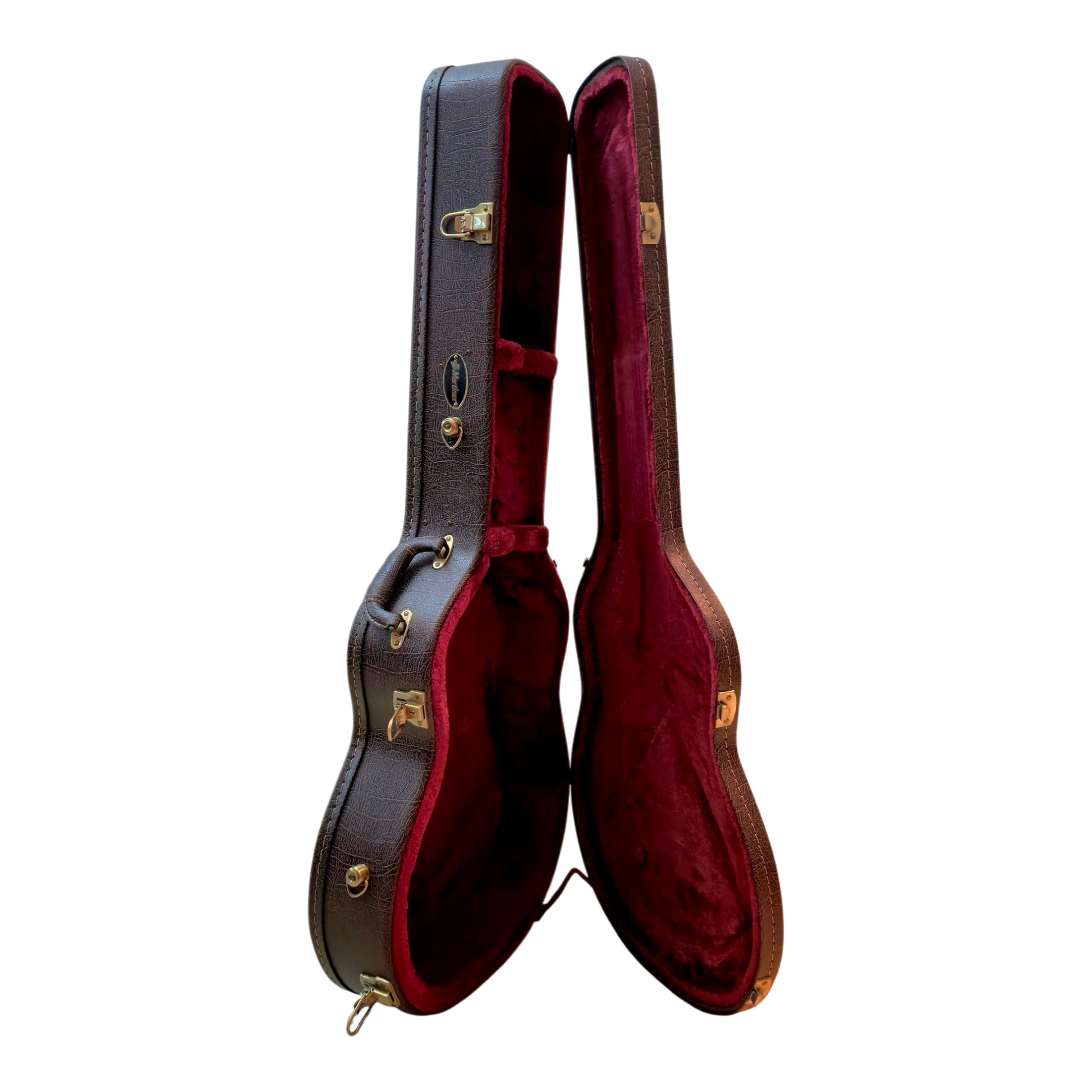 Martinez ContraBass Classic Guitars Brown Arch-Top Hard Case or for any up to 44-inches length guitars, Deluxe 25mm padding in Wine Red Fleece, Neck Rest Compartment