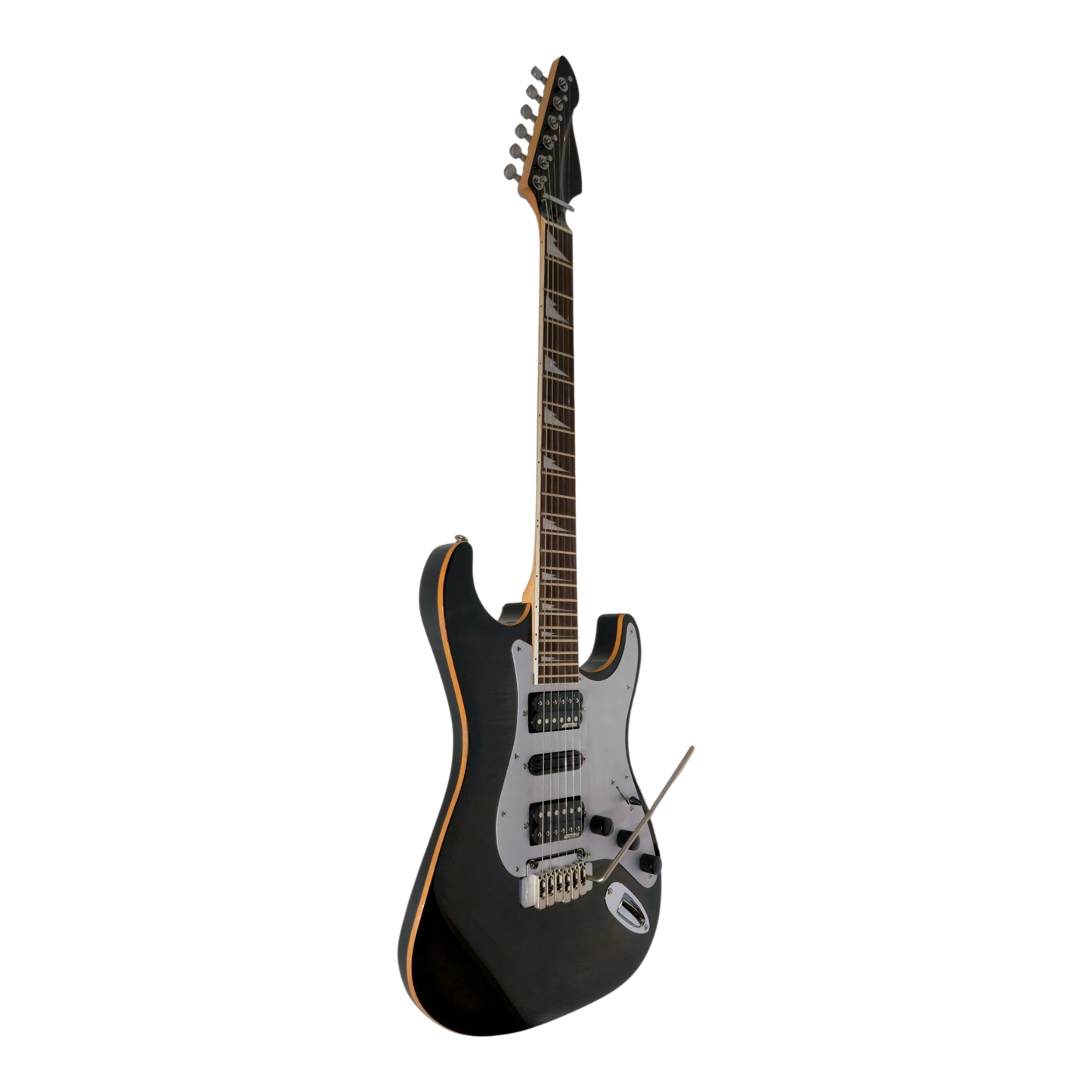 MetalGear-SuperStrats, Metal Pick-Guard Maple Body Binding, Triangle-Pearloid FretBoard Inlays