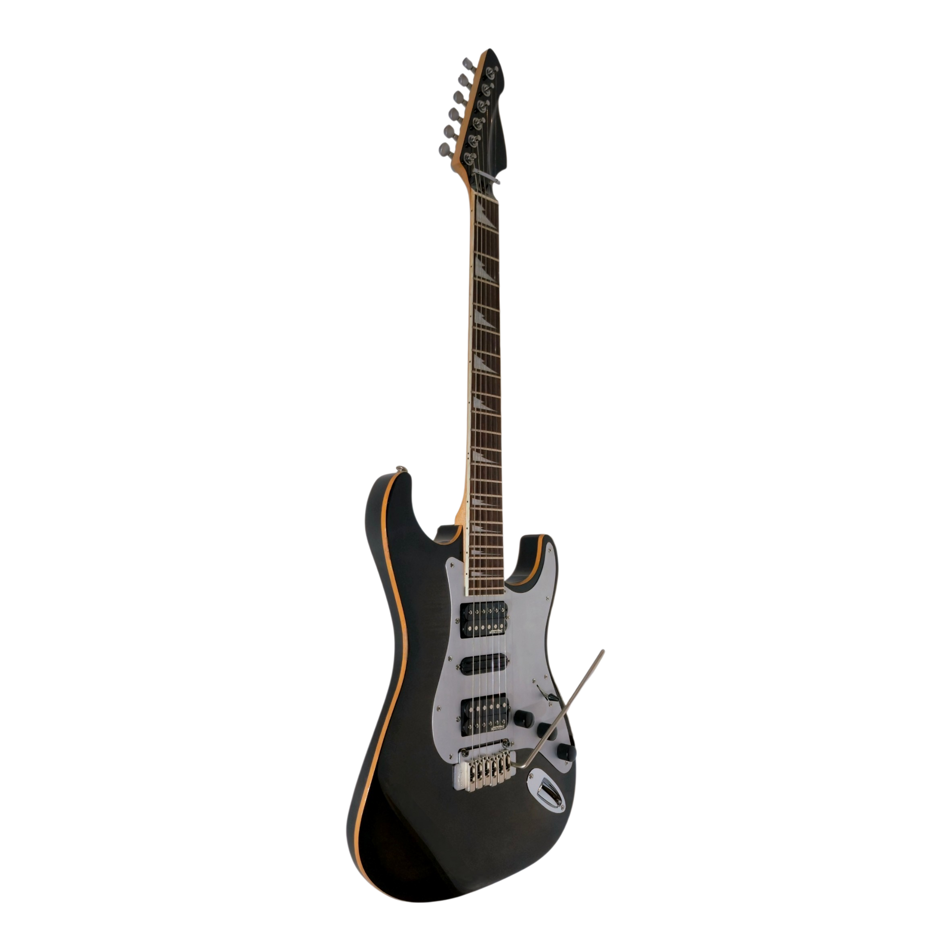MetalGear-SuperStrats, Metal Pick-Guard Maple Body Binding, Triangle-Pearloid FretBoard Inlays