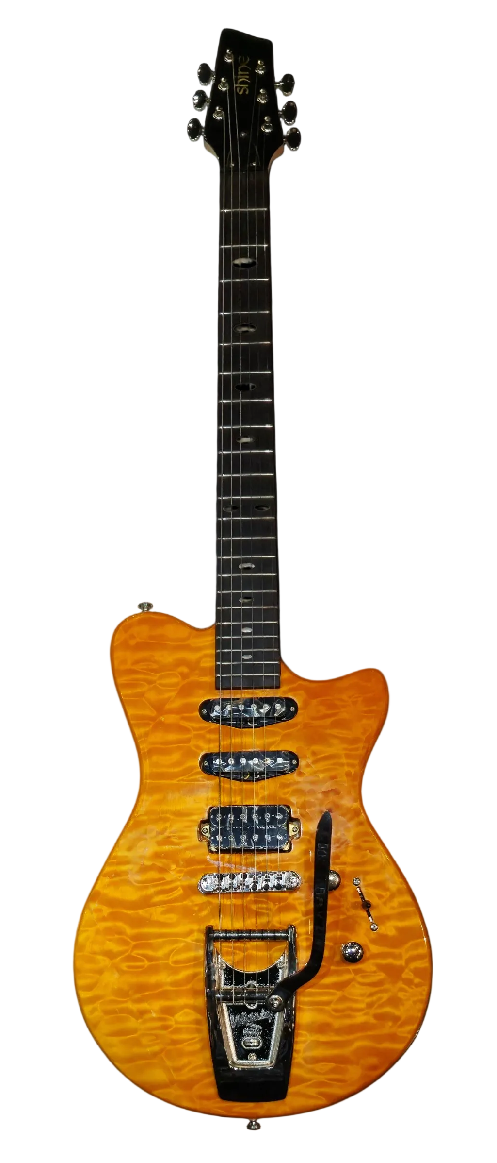Offset-SS603 QGC Offset Fat Strats in Quilt Gold Coral Bigsby Bridge H-S-S configuration