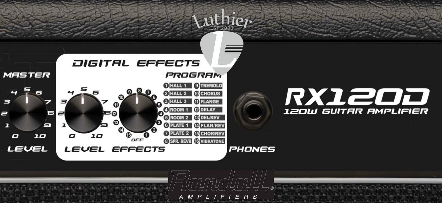 Guitar amplifier with digital effects panel and Luthier branding
