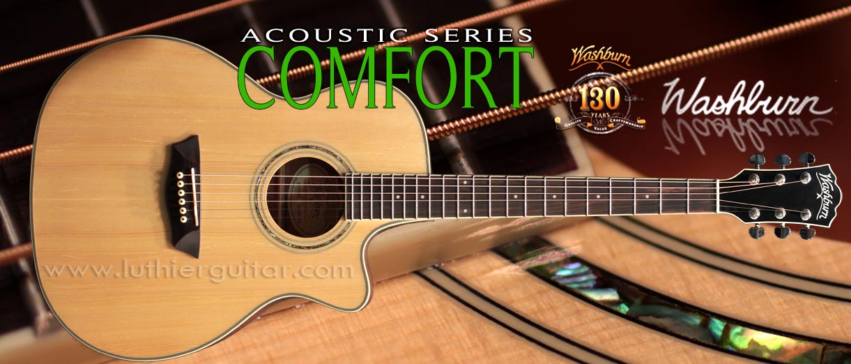 Washburn WCG18CE acoustic-electric grand auditorium guitar, Comfort Series with beveled top.