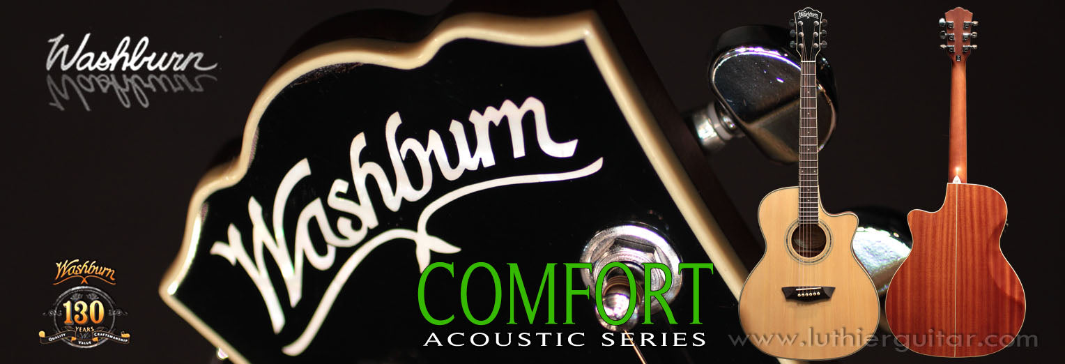 Washburn WCG18CE Comfort Series grand auditorium acoustic-electric guitar with beveled lower bout and back belly cut.