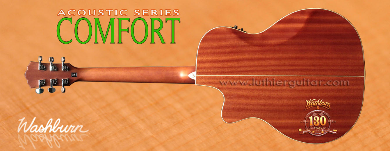 Washburn WCG18CE Comfort Series grand auditorium acoustic-electric guitar with back belly cut and beveled lower bout