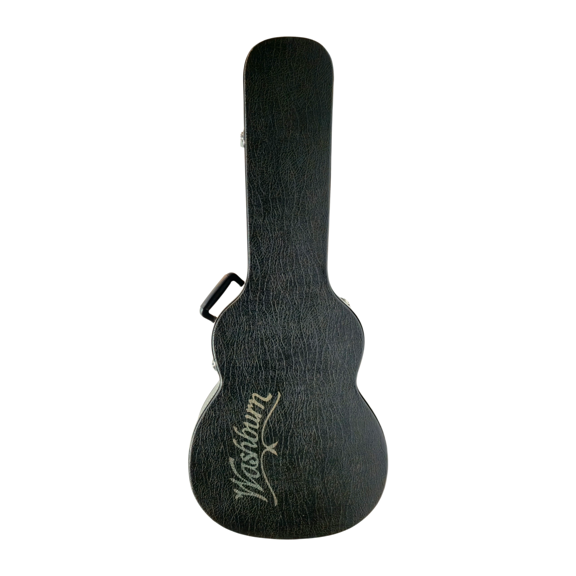 Washburn brand print on a Deluxe Acoustic Hard Case GCGADLX textured leatheroid exterior, metal chrome 5 locks, 4 chrome legs for vertical stand for minimal foot print