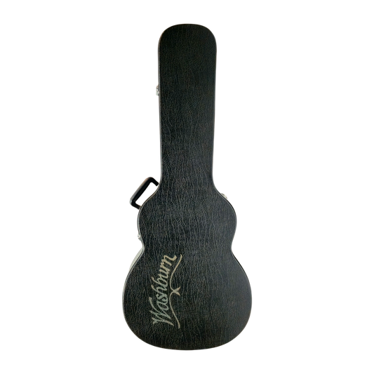 Washburn brand print on a Deluxe Acoustic Hard Case GCGADLX textured leatheroid exterior, metal chrome 5 locks, 4 chrome legs for vertical stand for minimal foot print